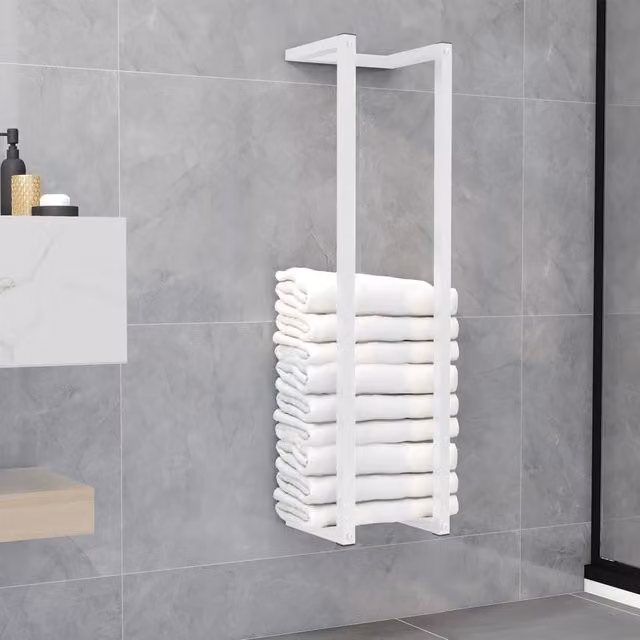 Berkfield Home White Metal Wall Mounted Towel Rack, W/D/H: 25 x 20 x 95 cm – 1