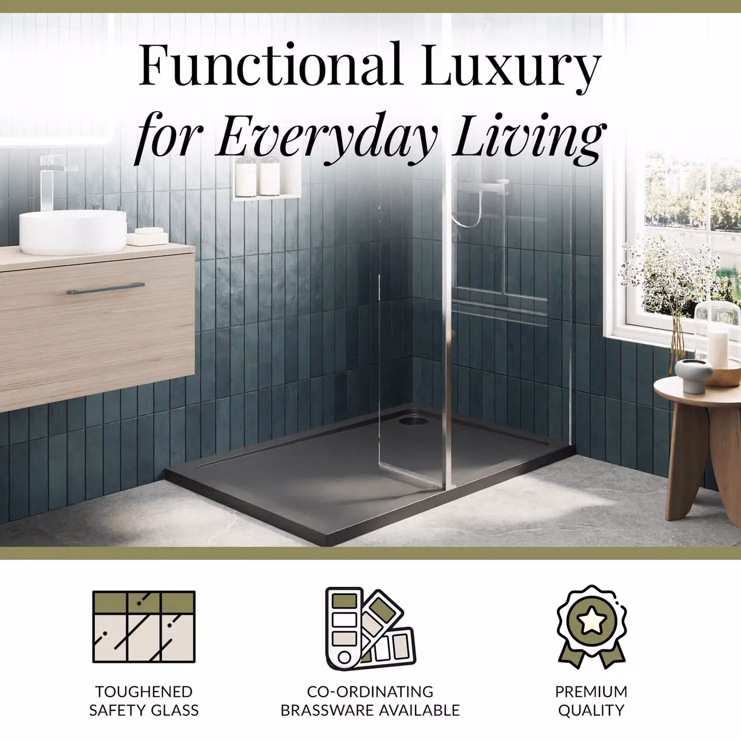 Balterley 8mm Glass Walk-In Wetroom Screen and Return with Grey and Silver Tray, W: 1200 mm, D: 700 mm – 4