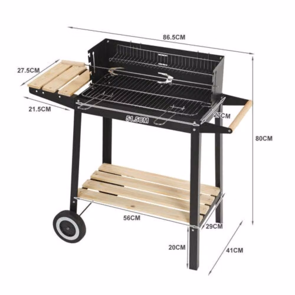 NESTLUNE Charcoal BBQ Grill in Black with Chrome Plated Iron and Wheels, W/D/H: 100 x 15 x 15 cm – 2
