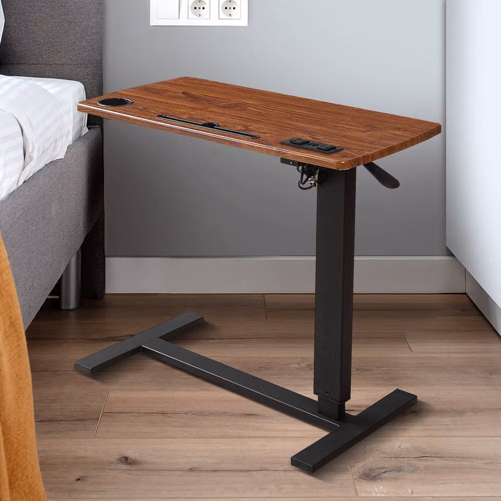 Levede Height Adjustable Standing Desk with Folding Top and Castors in Brown – 3