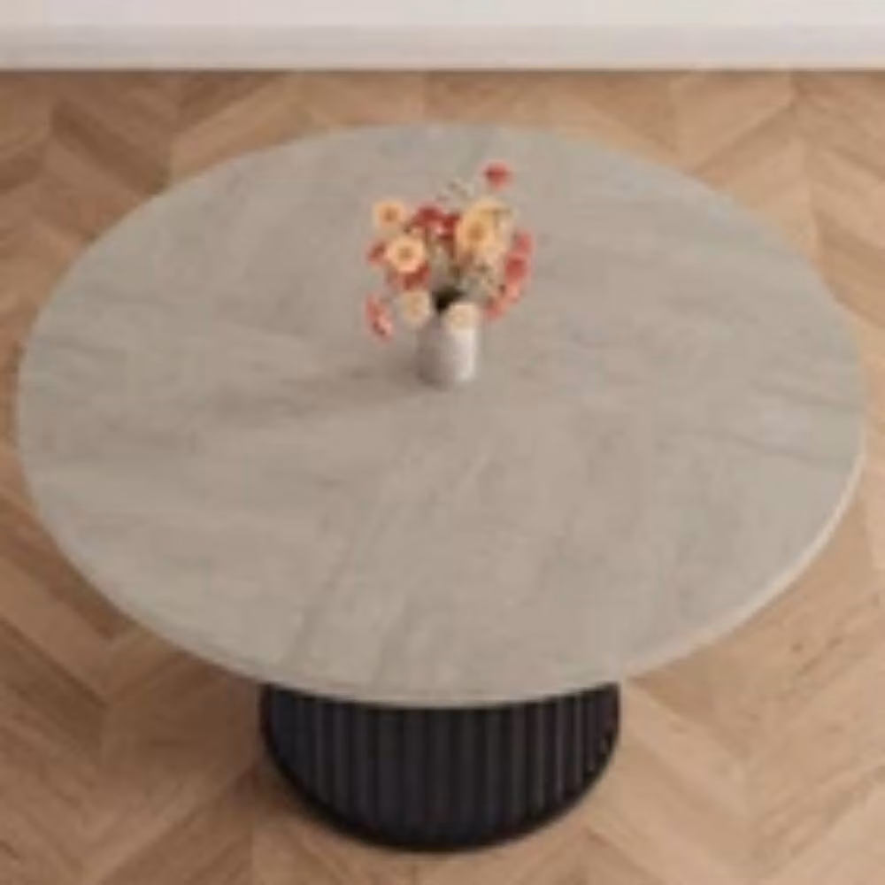 Kelvenix Modern Round Marble Dining Table with Pedestal Base in Black, Diameter: 120 cm, Height: 76.2 cm – 2