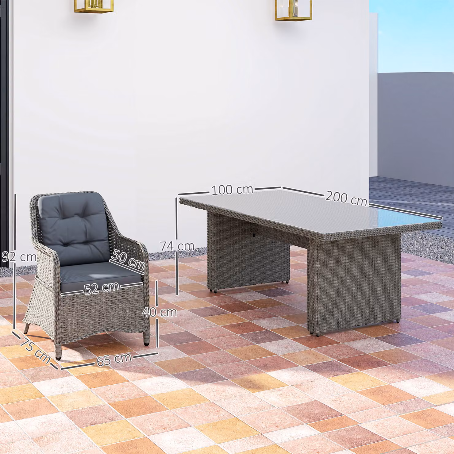 Outsunny 6 Seater Grey Rattan Garden Dining Set with Round Aluminium Table and Seat and Back Cushions – 3