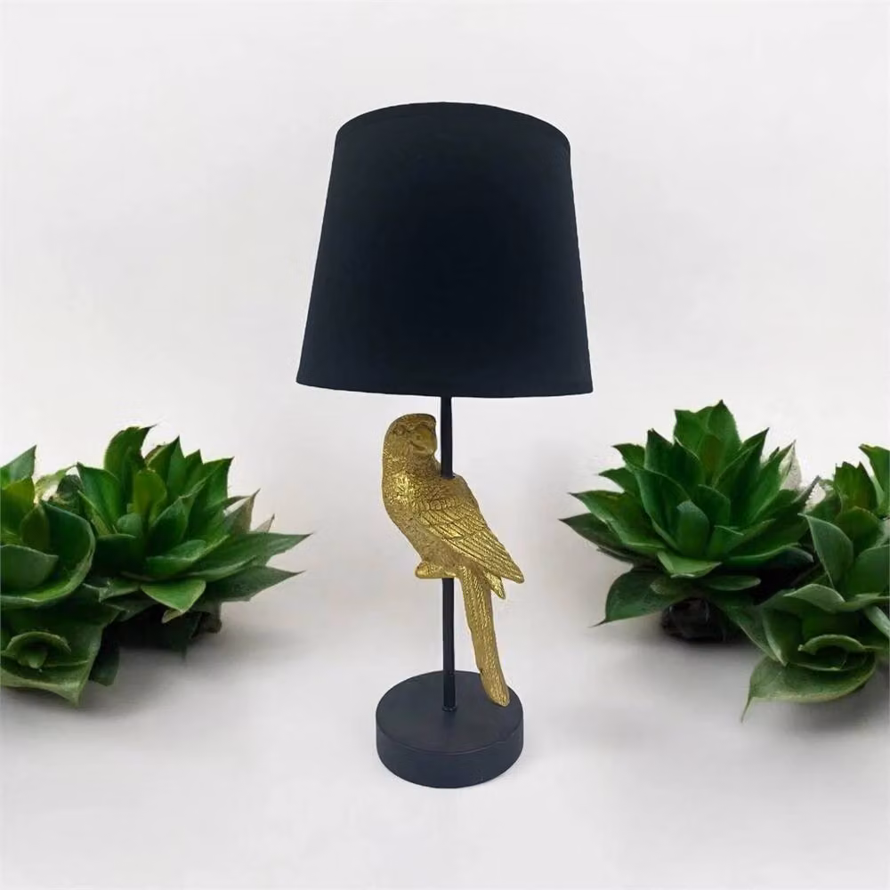 Havendro Modern Parrot Table Lamp with Black Fabric Drum Shade in Gold and Black – 2
