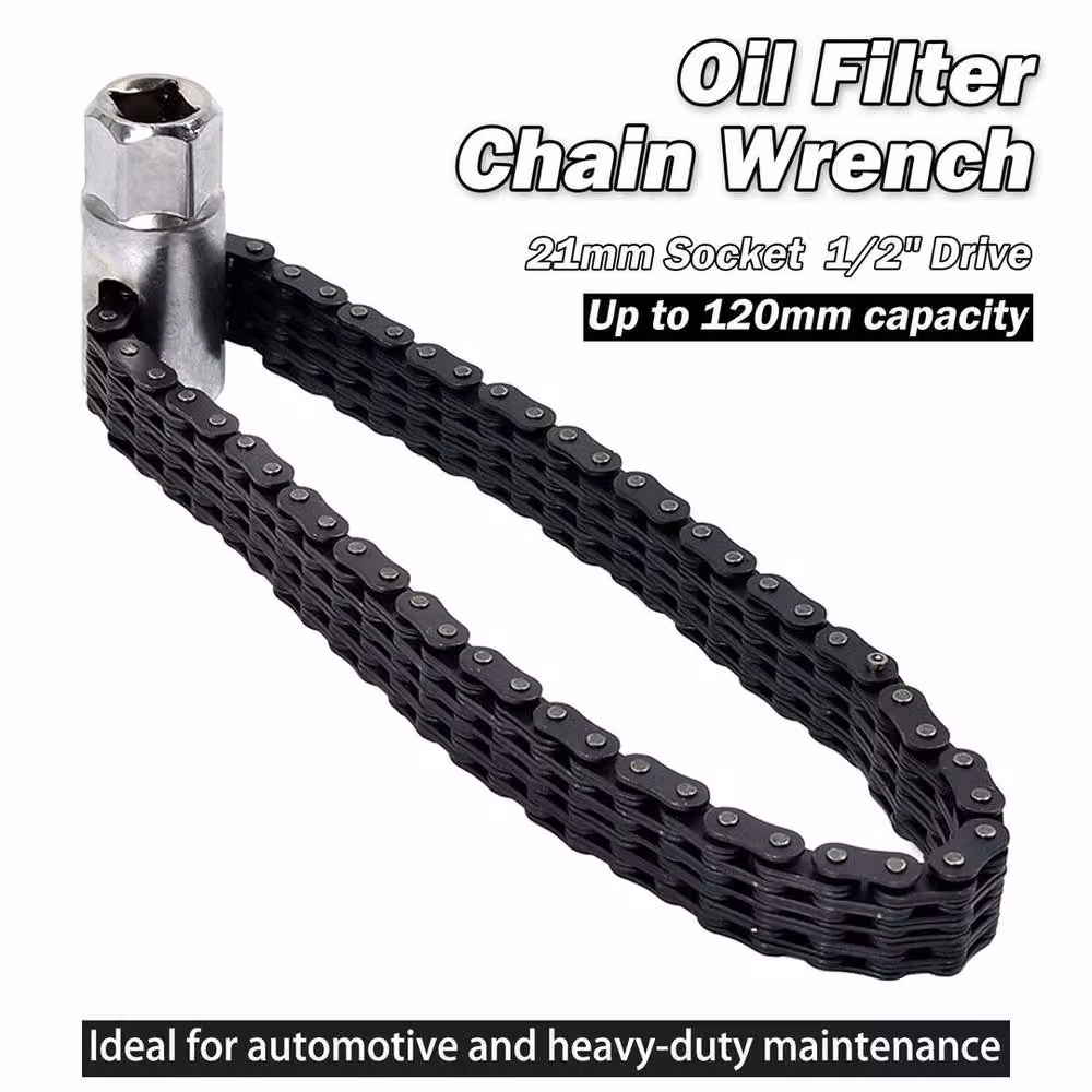 NESTLUNE Heavy Duty Car Oil Filter Wrench Chain Spanner Socket, Black, 1/2 inch – 2