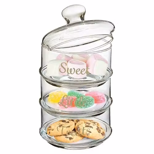 Orsina 3-Piece Stackable Glass Storage Jar Set with Airtight Bamboo Lids in Transparent and White