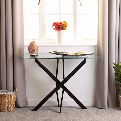 Seconique Sheldon Modern Console Table in Black and Clear Glass, W: 120 cm, H: 78.48 cm, D: 40 cm