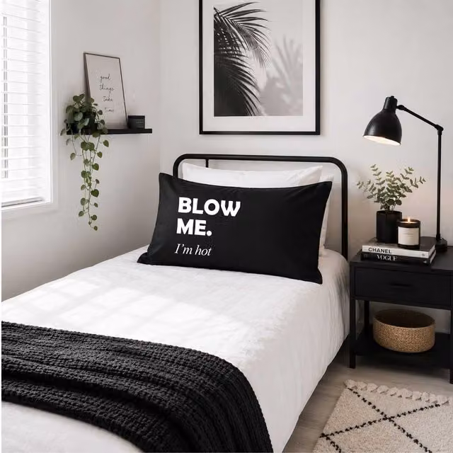 60 Second Makeover Black Blow Me I'm Hot Novelty Cotton Pillowcase – 1