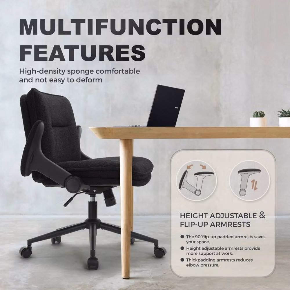 FORGEVIO Black Modern Task Chair with Armrests and Synthetic Leather Upholstery – 5