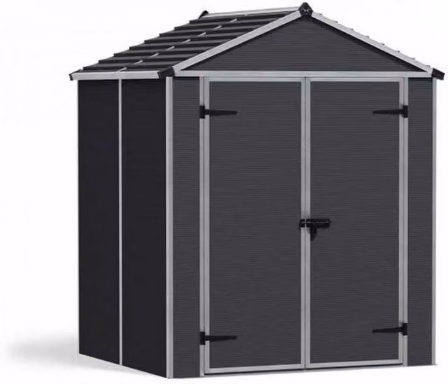 Palram Rubicon Modern Garden Shed in Anthracite Grey with Polycarbonate Panels, W/D/H: 185 x 154 x 217 cm
