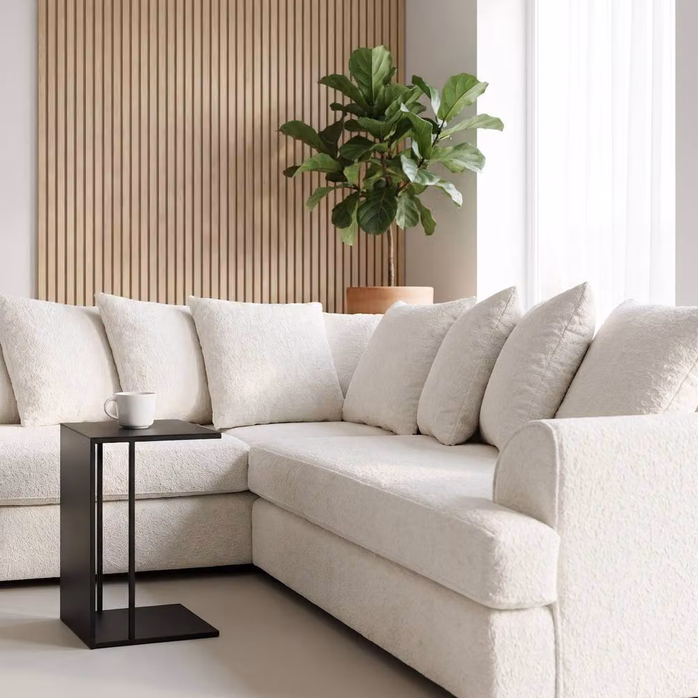 Abakus Direct Ferguson Cream Bouclé L-Shape Corner Sofa with Deep Seats and Scatter Cushions – 2