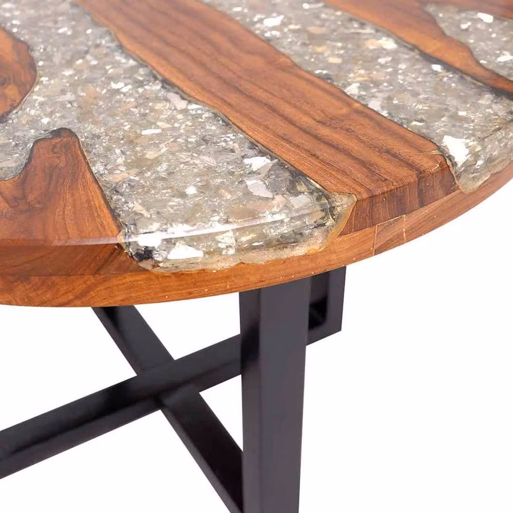 Berkfield Home Luxurious Round Teak and Mango Wood Coffee Table with Resin, W/D/H: 60 x 60 x 40 cm – 3