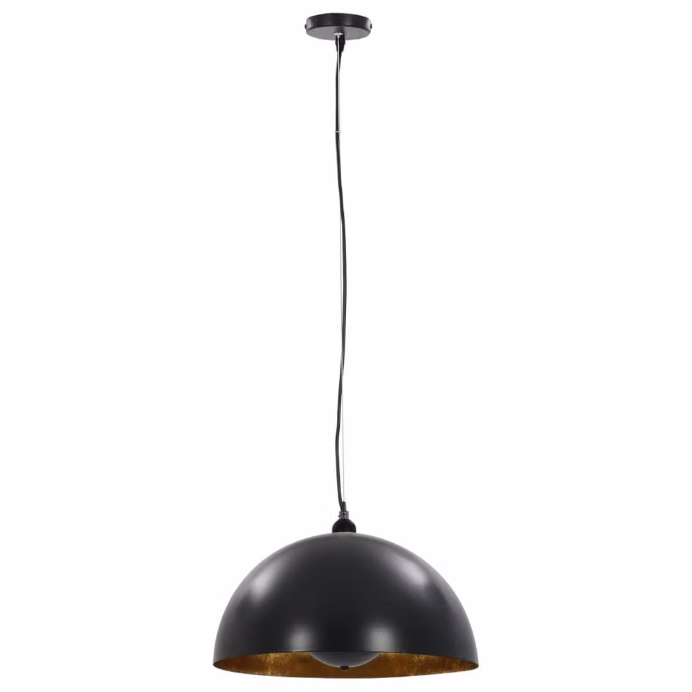 Berkfield Home Set of 2 Modern Semi-spherical Metal Ceiling Lamps in Black and Gold, Diameter: 40 cm, E27 – 3