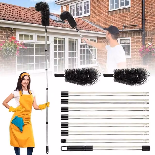 SPETLEK Adjustable Stainless Steel Telescopic Gutter Cleaner and Brush in Black