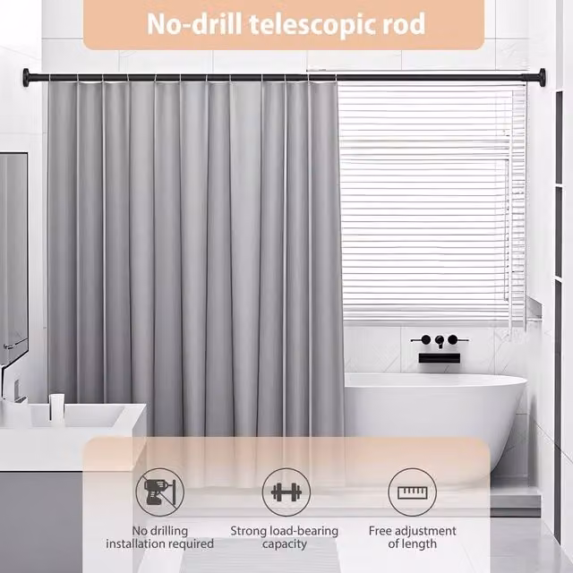 EONLION Black Extendable Telescopic Metal Shower Curtain Pole, W: 110-190 cm