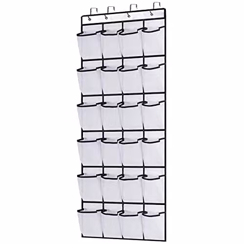 AMOS 24 Pair Over the Door Shoe Organiser with Mesh Pockets, Hanging Shoe Rack for Closet, Bedroom and Hallway, Black