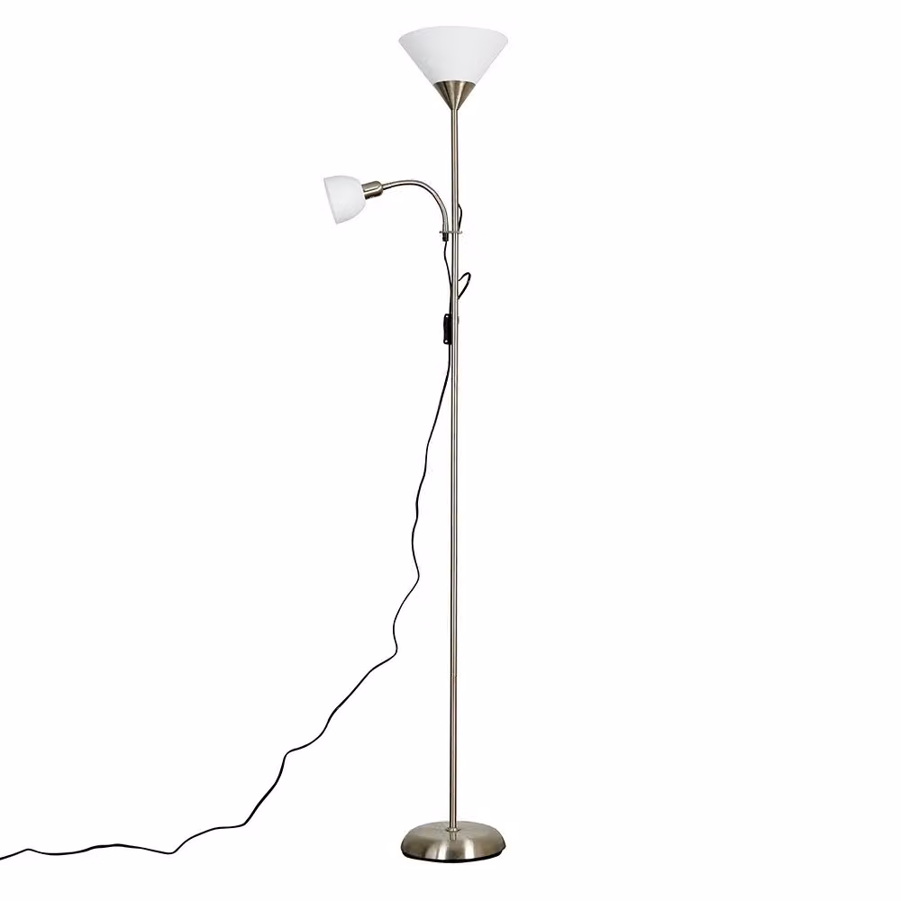 ValueLights Moz Mother and Child Uplighter Floor Lamp with Side Lamp and LED Bulbs in Silver – 2