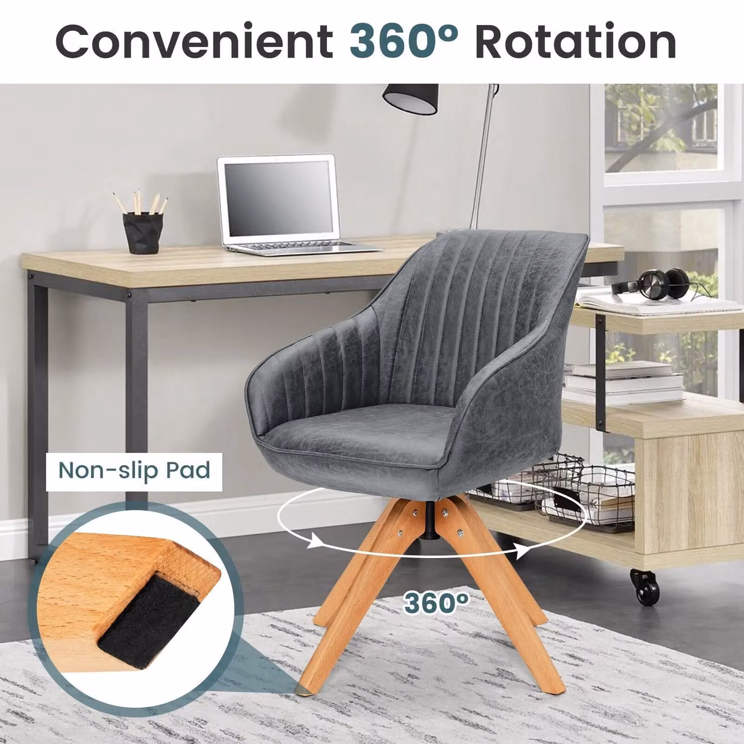 Costway Set of 2 Grey Ergonomic Swivel Accent Armchairs with Armrests – 5