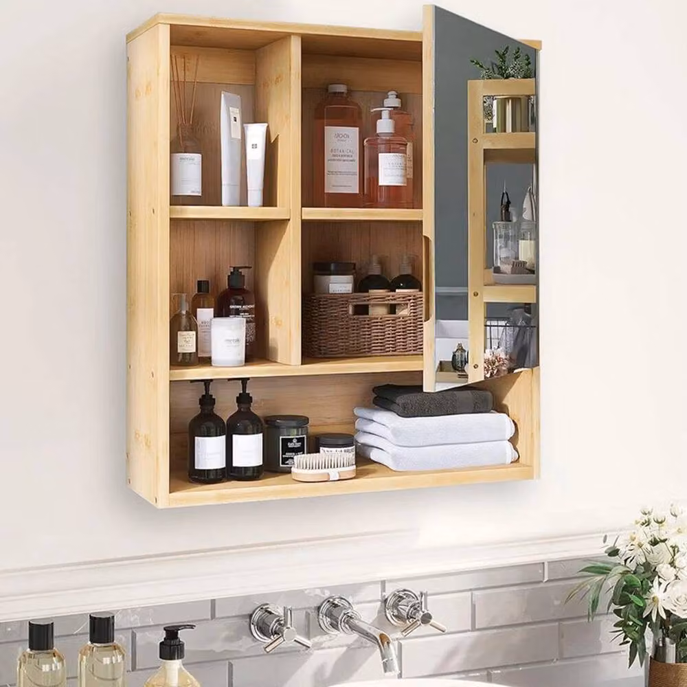 PAWNORA Bamboo Bathroom Mirror Cabinet in Natural Brown – 3