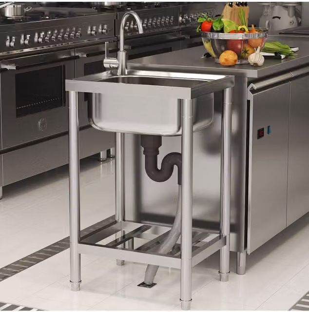Living and Home Stainless Steel Utility Sink with Shelf in Silver, W/D/H: 80 x 50 x 40 cm