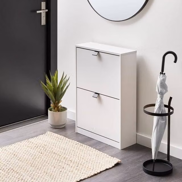 Wyld and Coco Wall Mounted Shoe Storage Cabinet in White MDF with Tilting Compartments
