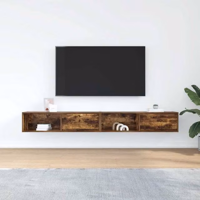 Berkfield Home Set of 2 Smoked Oak TV Cabinets in Brown, W/D/H: 100 x 31 x 25.5 cm
