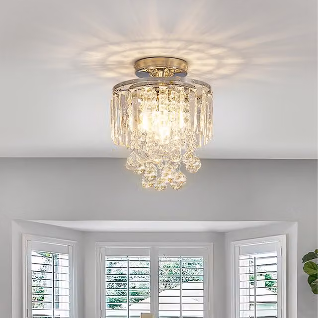 Komore Chrome Ceiling Light Fixture with Transparent Crystal