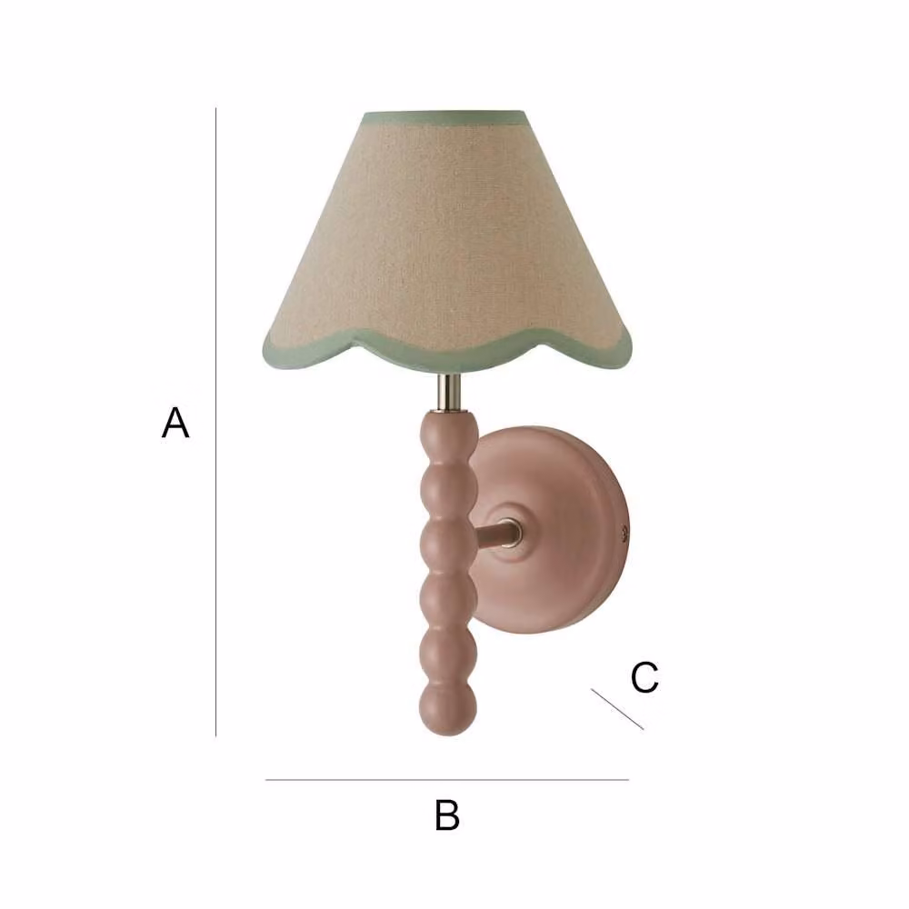 ValueLights Bobbins Pair of Pink Wall Lights with Green Fabric Shades and Bulbs – 4