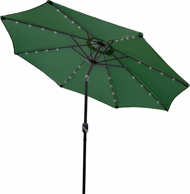Monster Shop Green LED Tilt Parasol Umbrella Garden Sun Shade with Steel Frame and Polyester Canopy, Height: 270 cm