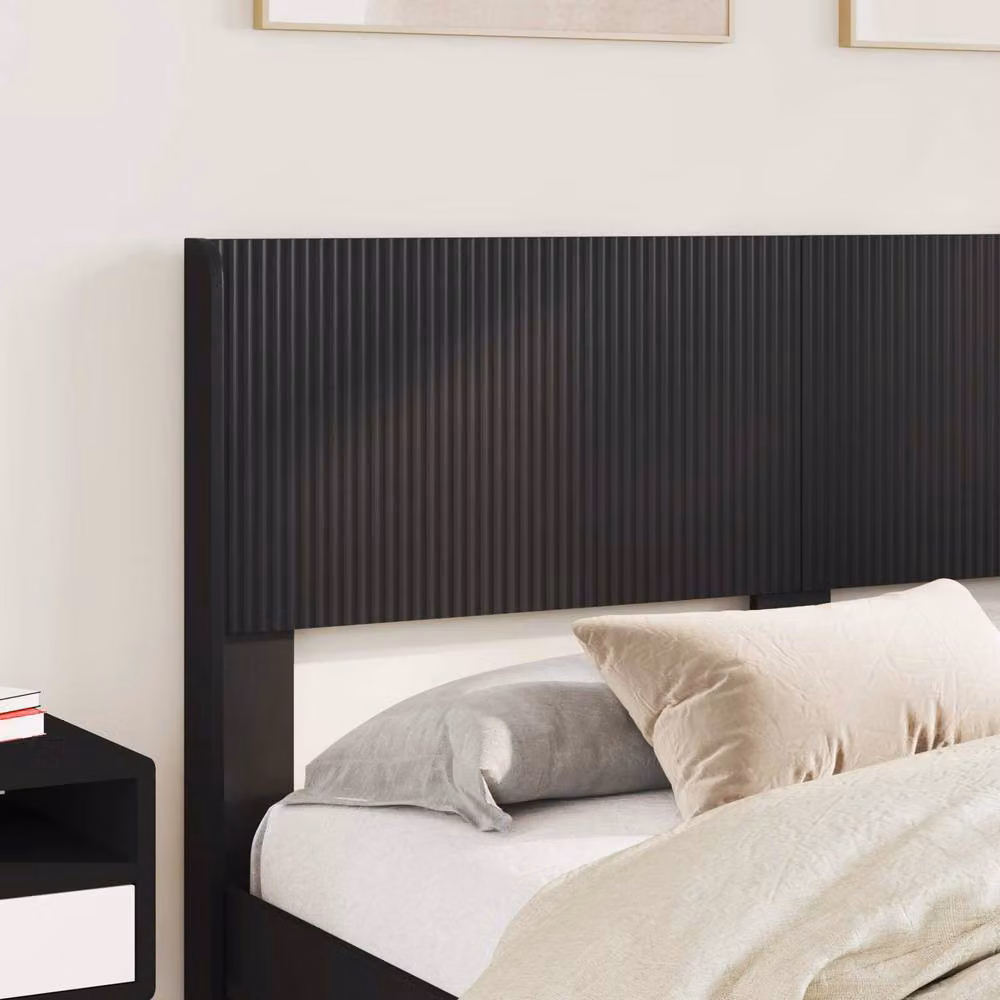 Berkfield Home Modern Bed Frame with Headboard and Side Compartment Storage, Black, W/D/H: 120 x 200 cm – 3
