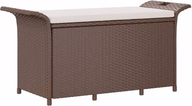 Berkfield Home Brown Poly Rattan Garden Bench with Cushion, W/D/H: 116 x 46 x 57 cm – 1