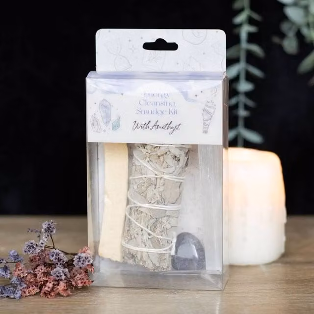 Uniqueful Smudge Kit with Amethyst Crystal and Herbs in White and Multicolour – 1