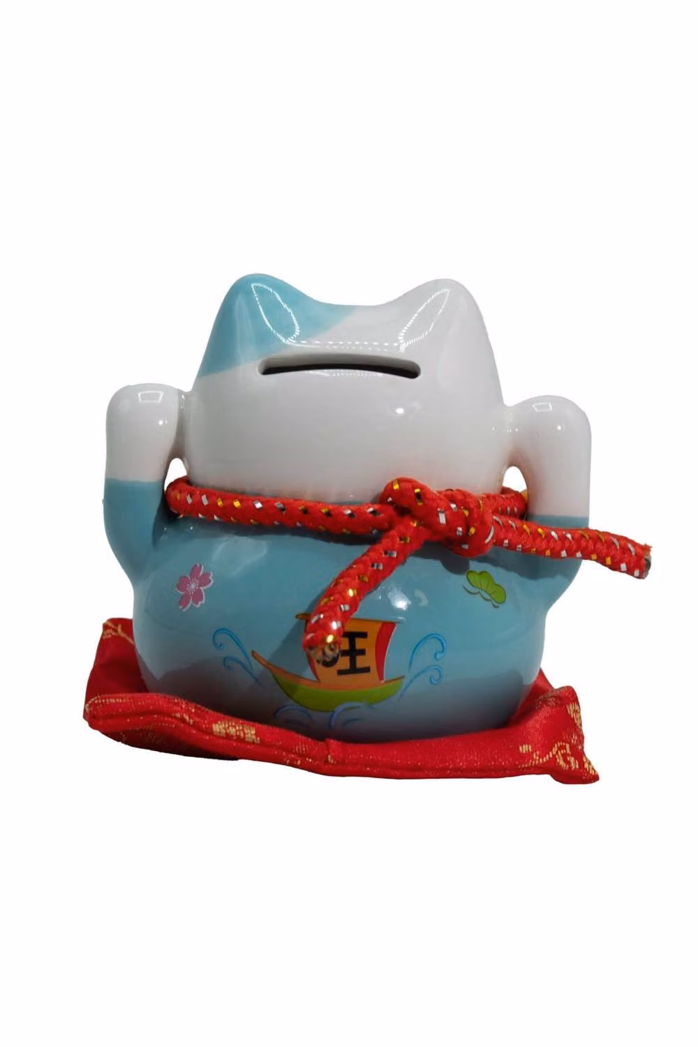 KDMD Ceramic Oriental Money Cat Bank in Blue and Aqua with Coin Slot – 2