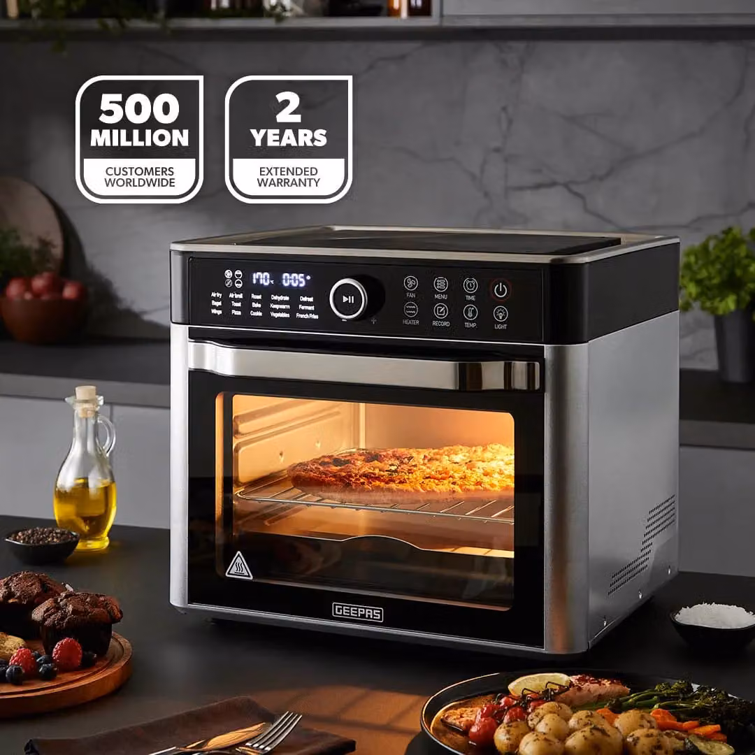 Geepas 22L Air Fryer Oven with Vortex Rapid Air Technology, 15 Preset Modes and Digital Glass Touch Display in Silver – 2