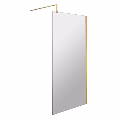 nuie Walk-in Fixed Rectangular Wetroom Screen with Support Bar, 8mm Toughened Safety Glass, Clear, W: 80 cm, H: 185 cm