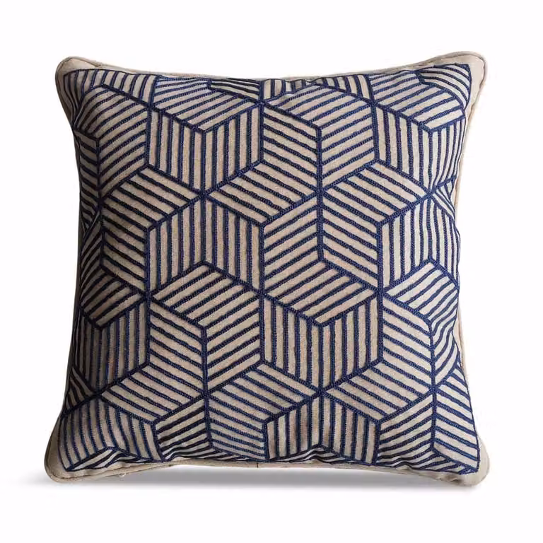 Leisure Grow Blue Striped Embroidered Square Scatter Cushion, W/D/H: 50 x 50 x 50 cm