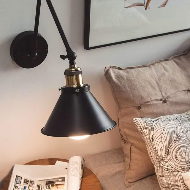 Wyld and Coco Set of 2 Black and Gold Metal Wall Lamps with Adjustable Arms – 1