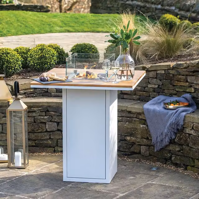 Pacific Lifestyle Cosiloft 100 Fire Pit Bar Table in White and Brown