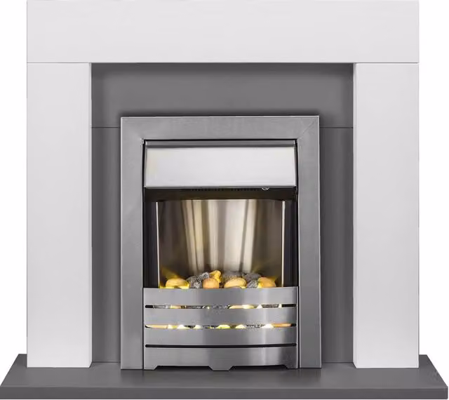 Adam Fires & Fireplaces Helios Fireplace in Brushed Steel with White and Grey Finish