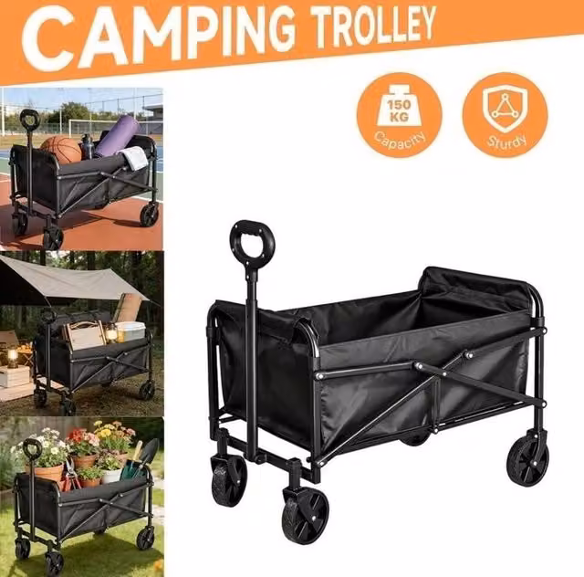 KORVIXA Heavy Duty Garden Trolley Wagon, Black