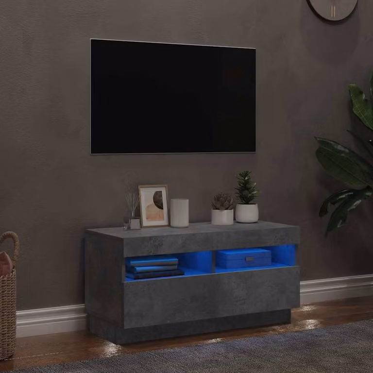 Berkfield Home TV Cabinet with LED Lights in Concrete Grey, W/D/H: 80 x 35 x 40 cm