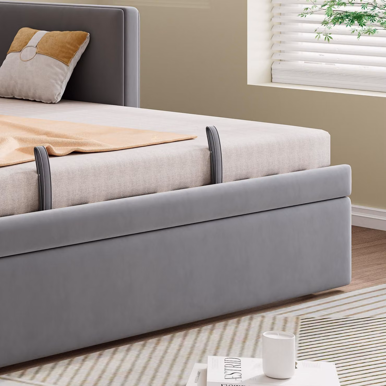 Aosom UK Grey Upholstered Velvet Daybed with Pull-Out Trundle, W: 140 cm, D: 200 cm, H: 100 cm – 4