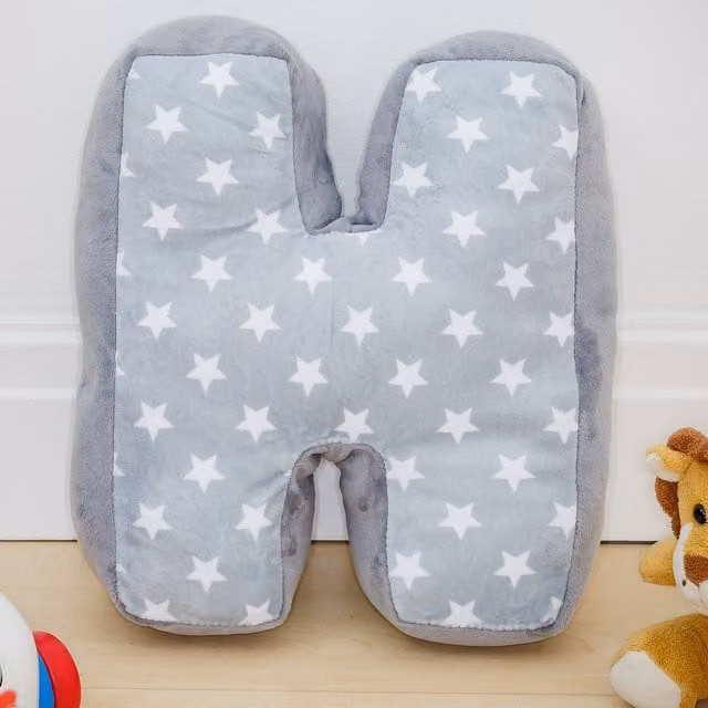 Echo Three Letter H Cushion in Grey and White with Star Pattern