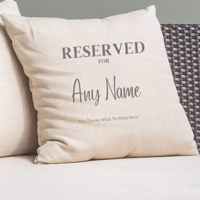 Aye Do Gifts Personalised Reserved for Any Name Script Linen Cushion in Beige