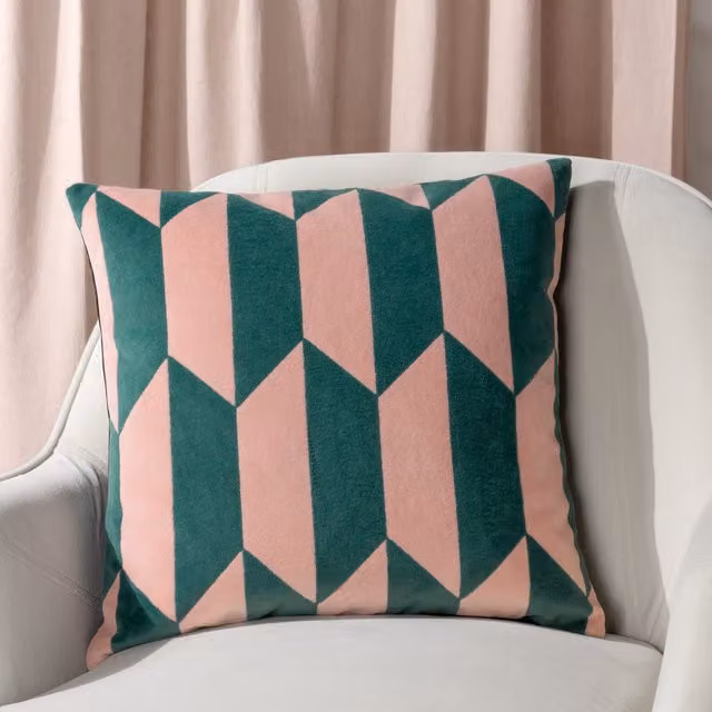 Kalho Velvet Jacquard Filled Cushion, Pink and Green, W/D/H: 45 x 45 x 45 cm – 4