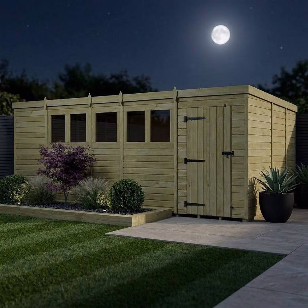 Buttercup Farm Rustic Brown Timber Pent Garden Shed with Single Door and Windows, W: 579 cm, D: 274 cm, H: 210 cm – 3