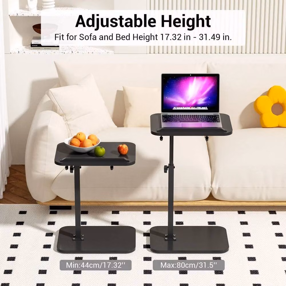 FLAVORA Black C-Shaped Side Table with 360 Degree Swivel and Height Adjustable Tilting Laptop Desk – 3