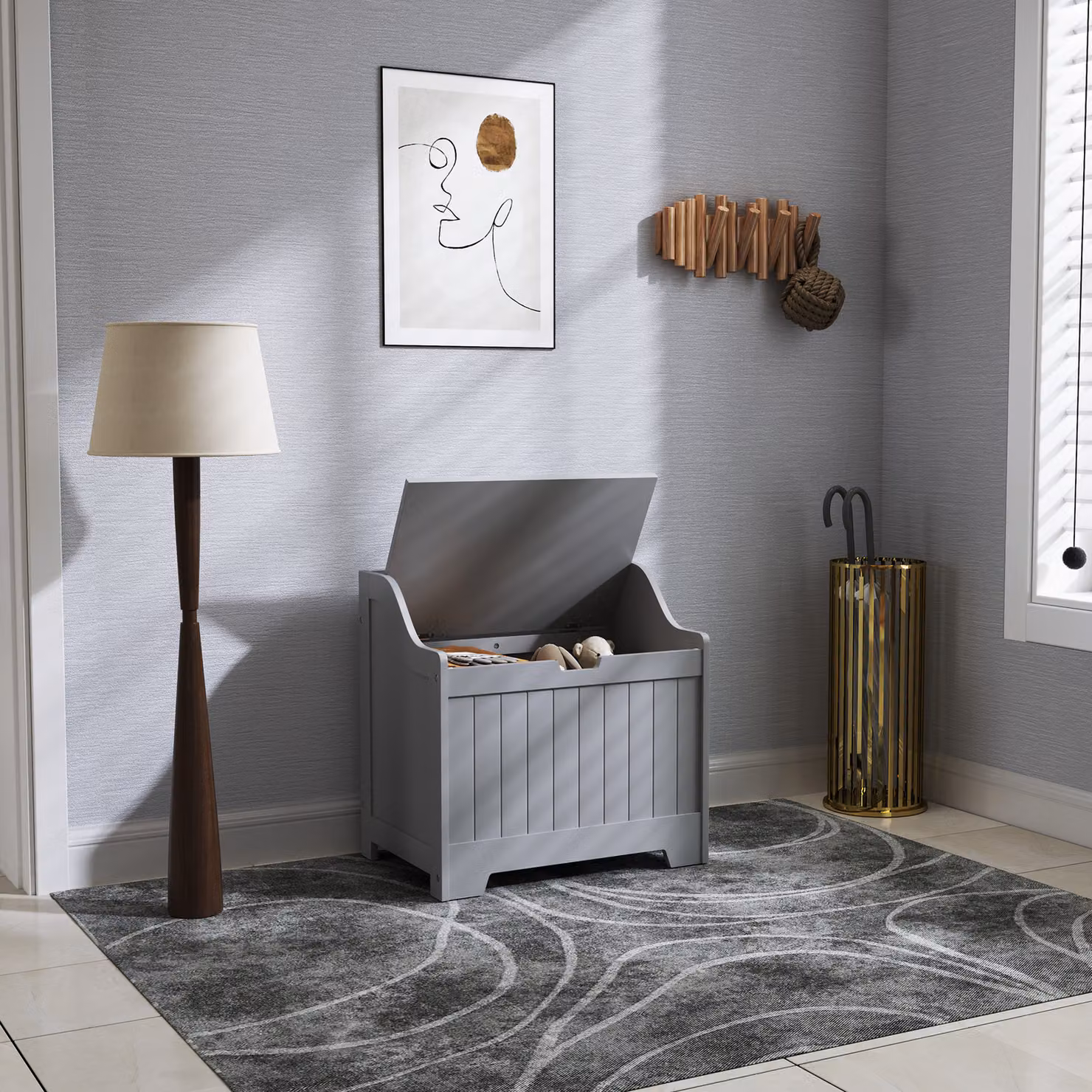 HOMCOM 61L Home Storage Chest in Grey – 7