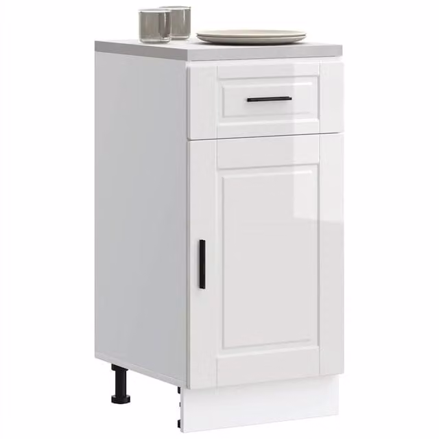 Berkfield Home Porto High Gloss White Kitchen Base Cabinet with Hinged Doors and Internal Shelves