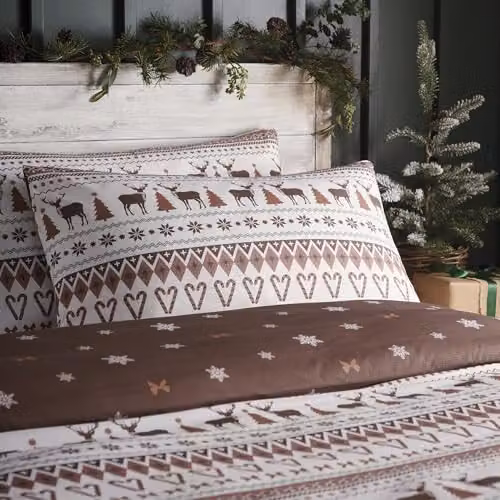 Fusion Christmas Fairisle Single Duvet Cover Set in Natural with Pillowcase – 2