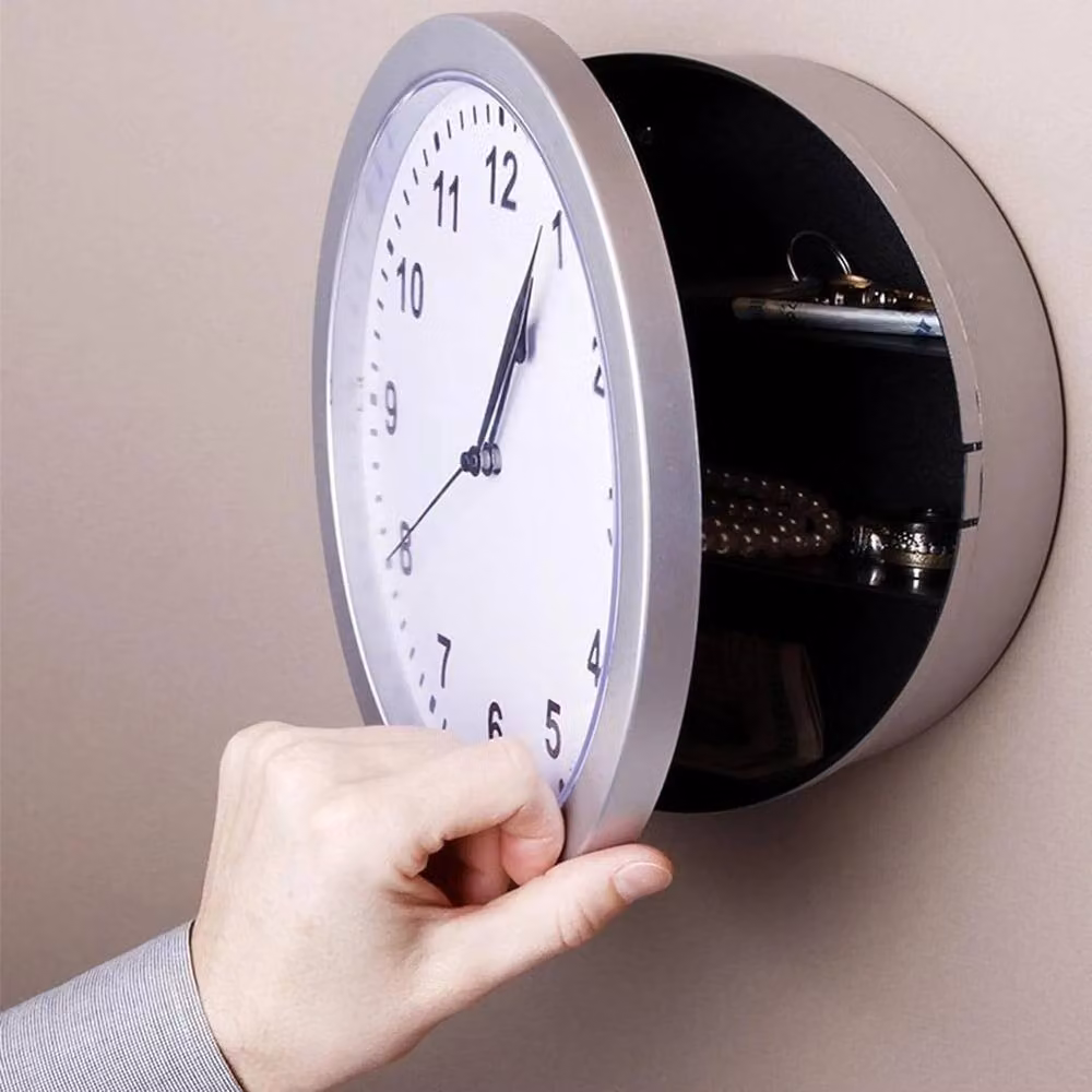 FORGEVIO Silver Secret Wall Clock Home Safe for Valuables and Money, Round Analogue Metal Design, Diameter: 25.4 cm – 3